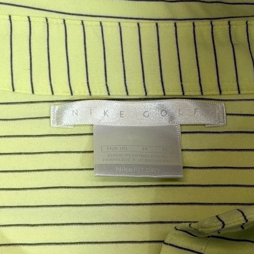 Nike Golf Polo Shirt Medium Lime Green Striped NikeFIT DRY Short Sleeve V-Neck